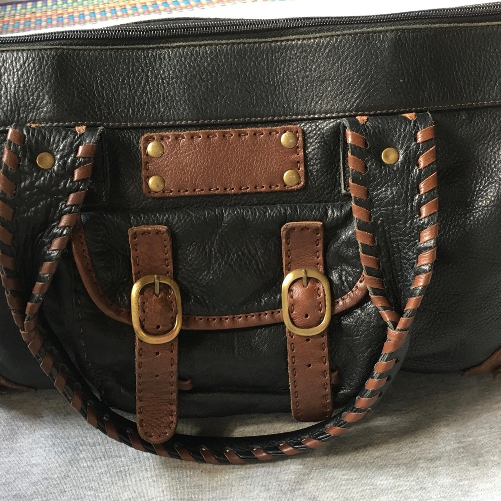 Carla Mancini Black Leather Whip stitch Satchel